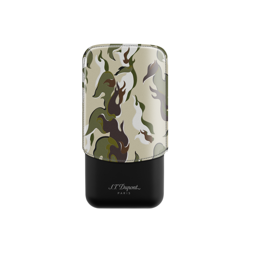 S.T. Dupont 3 cigar leather case Camo khaki  183450