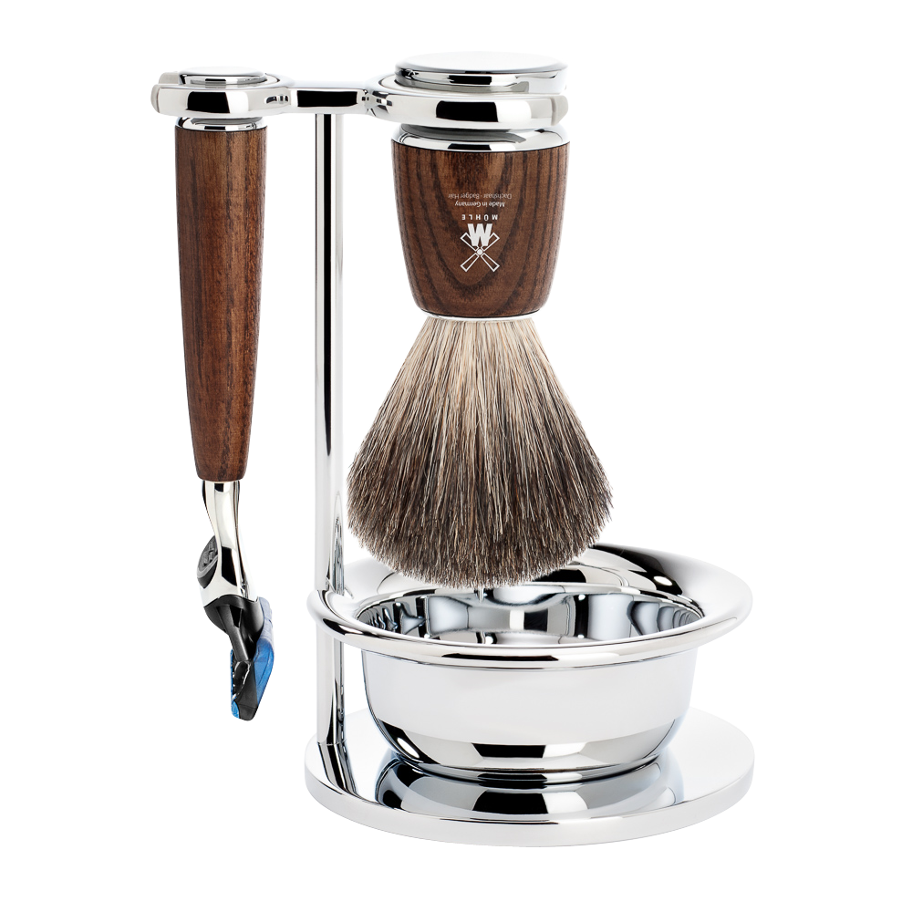 MUHLE - RYTMO Steamed Ash Shaving Set Brush and Fusion with Bowl S 81 H 220 SF