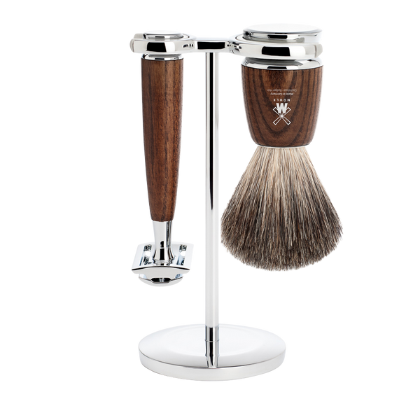MUHLE - RYTMO Steamed Ash Shaving Set Brush and Safety Razor S 81 H 220 SR
