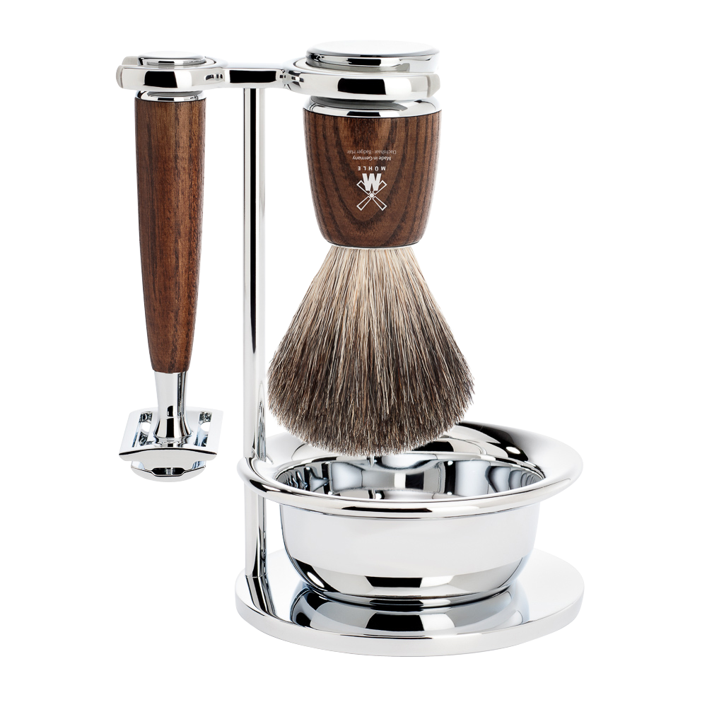 MUHLE - RYTMO Steamed Ash Shaving Set Brush Safety Razor with Bowl S 81 H 220 SSR