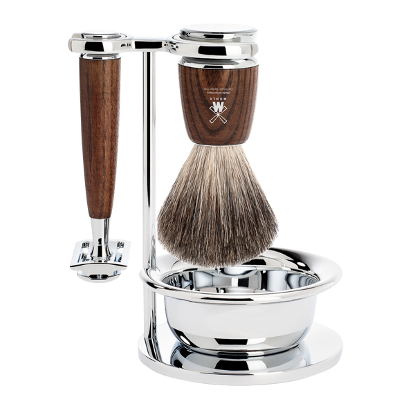 MUHLE - RYTMO Steamed Ash Shaving Set Brush Safety Razor with Bowl S 81 H 220 SSR