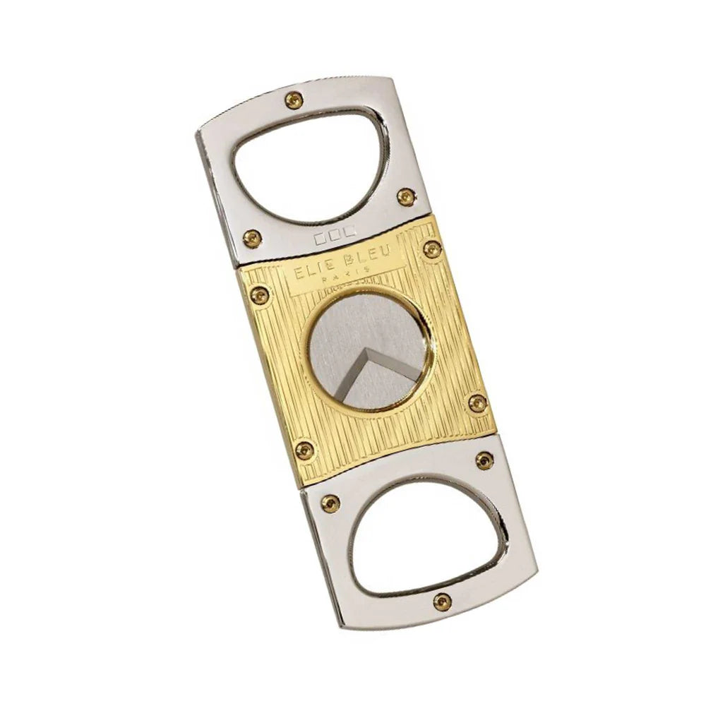 Elie Bleu - Cigar Cutter - C-1 Polished Silvertone Handles, Goldtone Pinstripe Center EBC1015