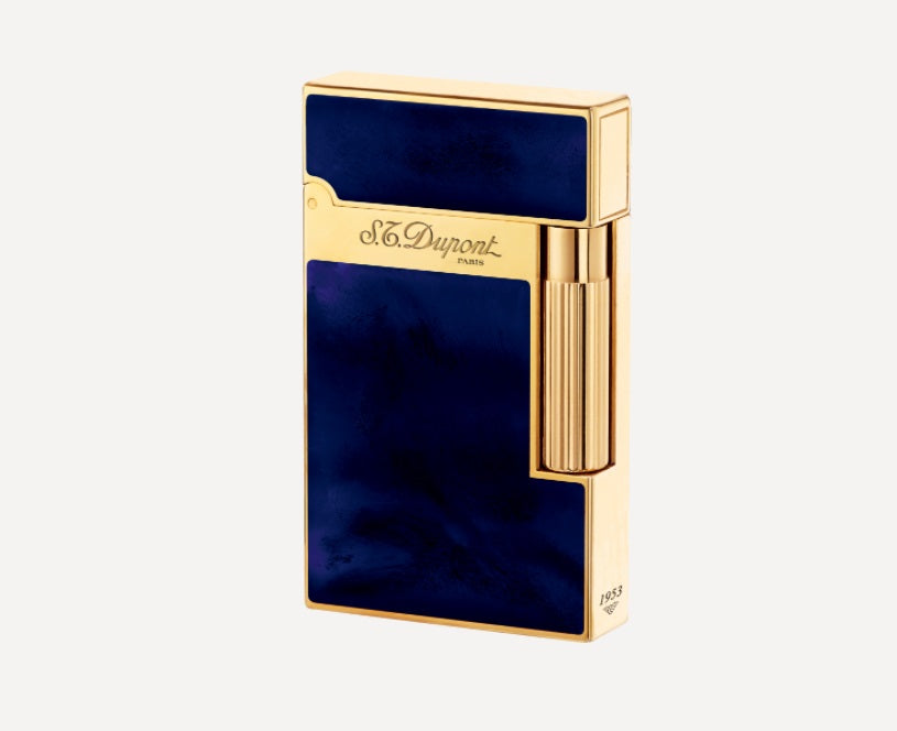 S.T. DUPONT ATELIER YELLOW GOLD FINISH NAVY BLUE NATURAL LACQUER LIGNE 2 LIGHTER 016134