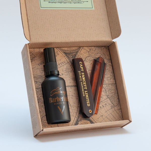 Captain Fawcett's Beard Oil & Folding Pocket Beard Comb Gift Set (Barberism)
