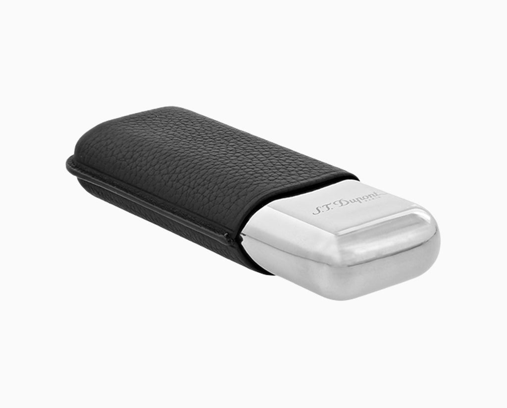 S.T. Dupont BLACK GRAINED AND CHROME DOUBLE CIGAR CASE 183260