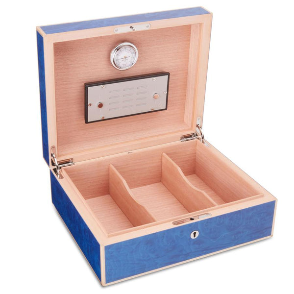 Elie Bleu Wooden Humidor For 75 Cigars:  Classic (Blue Madrona Burl With White Edges)