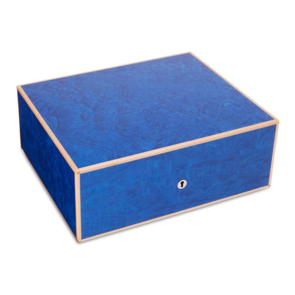 Elie Bleu Wooden Humidor For 75 Cigars:  Classic (Blue Madrona Burl With White Edges)