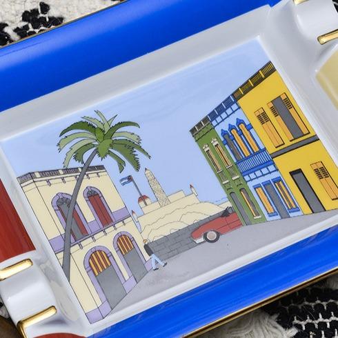 Elie Bleu Porcelain Ashtray With 2 Gold Bridges: Casa Cubana