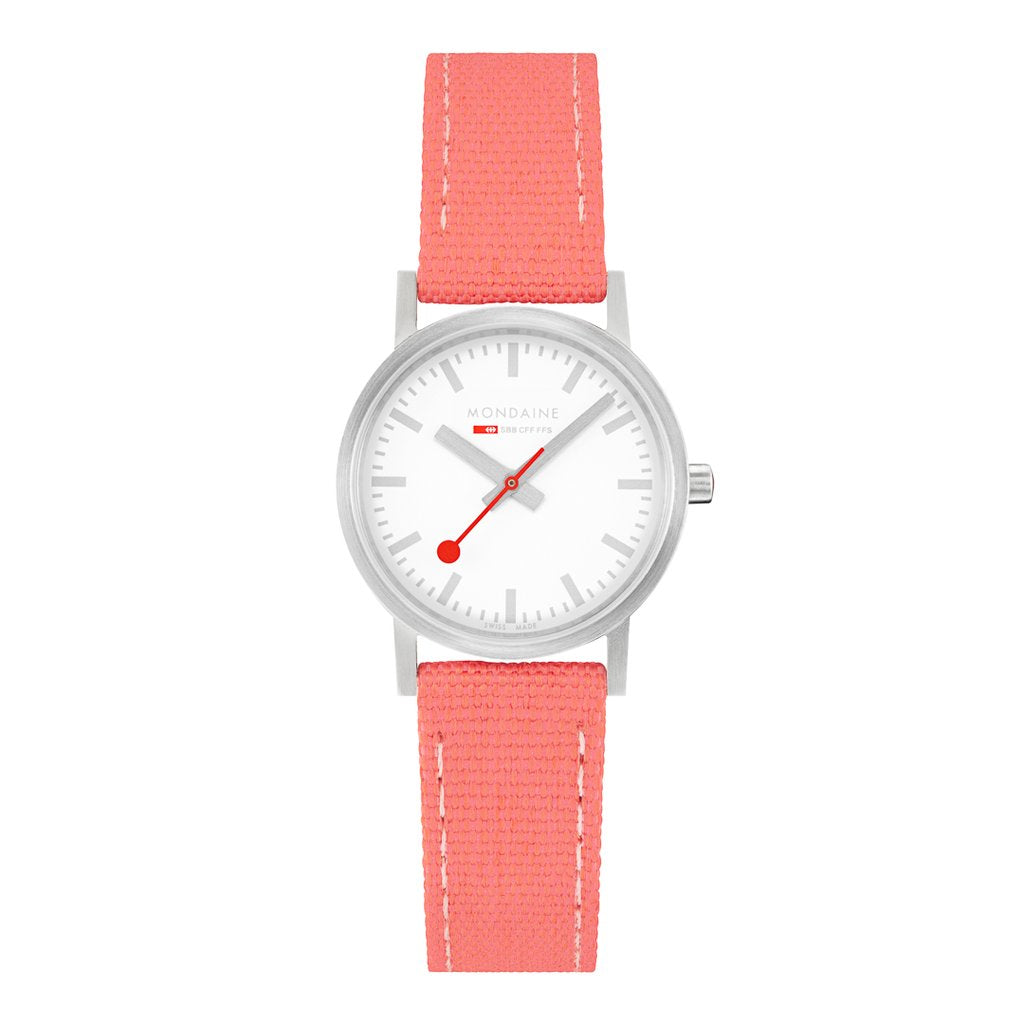 Mondaine Classic 30mm Coral-Red Textile Watch A658.30323.17SBP
