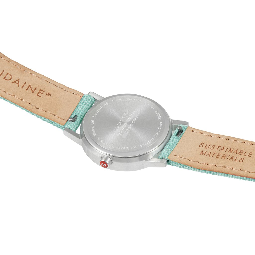 Mondaine Classic 30mm Neo-Mint Green Textile Watch A658.30323.17SBQ