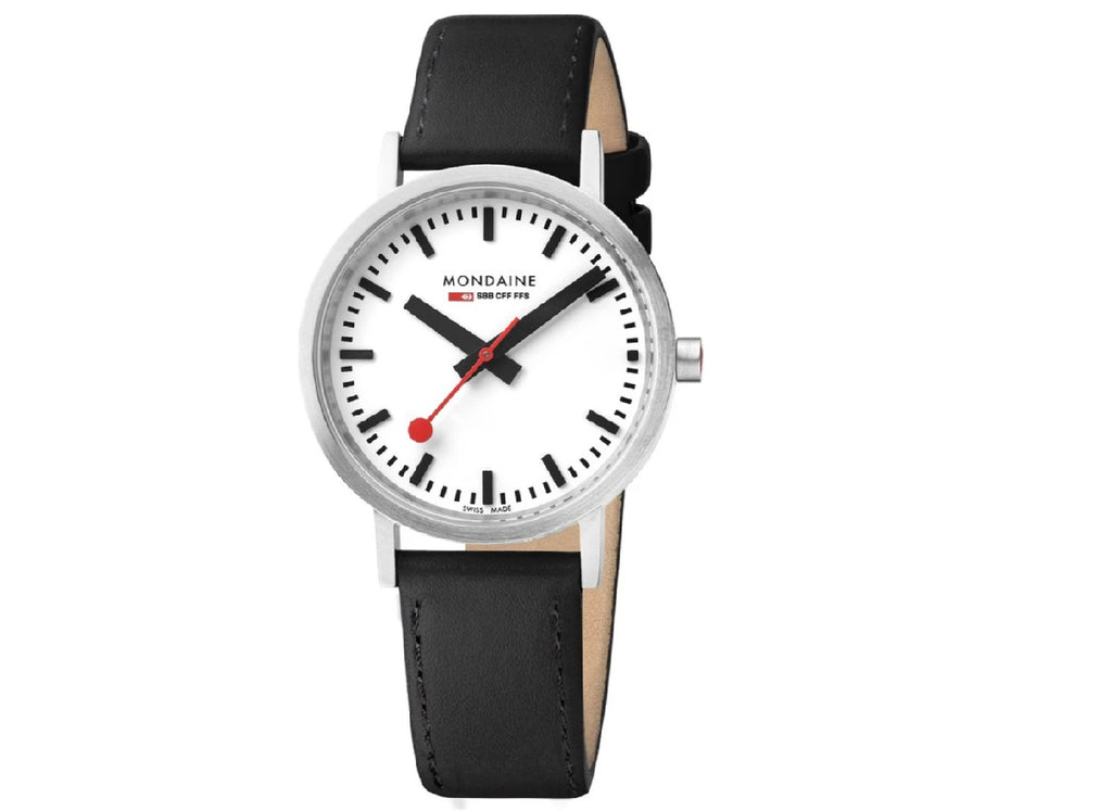 Mondaine CLASSIC 75 YEARS ANNIVERSARY SET 30mm, black leather watch, A658.30323.75SET