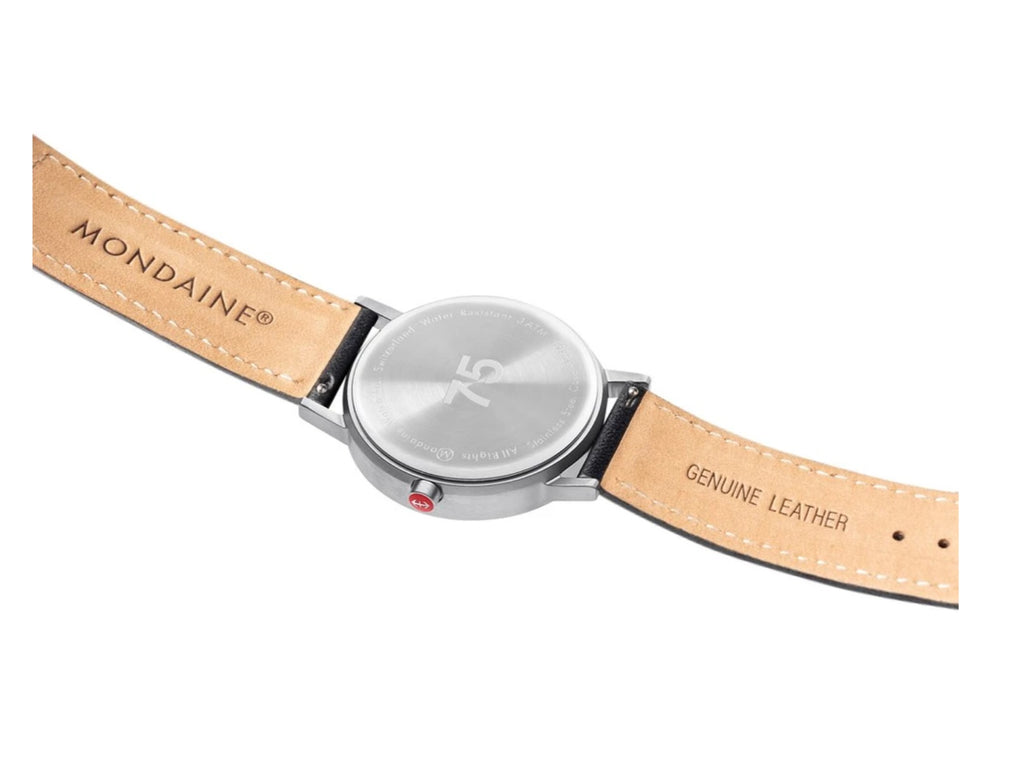 Mondaine CLASSIC 75 YEARS ANNIVERSARY SET 30mm, black leather watch, A658.30323.75SET