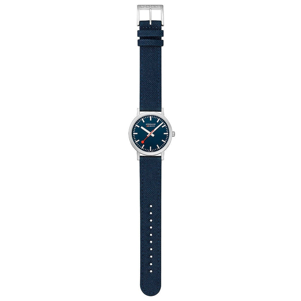 MONDAINE CLASSIC PETITE SILVER-CASE WATCH WITH DEEP OCEAN BLUE SUSTAINABLE-STRAP A660.30314.40SBD  36MM