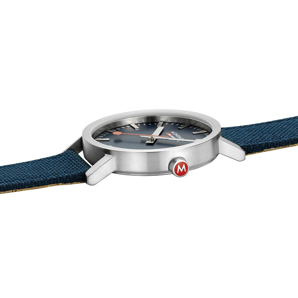 MONDAINE LARGE SILVER-CASE WATCH WITH DEEP OCEAN BLUE SUSTAINABLE-STRAP A660.30360.40SBD  40MM