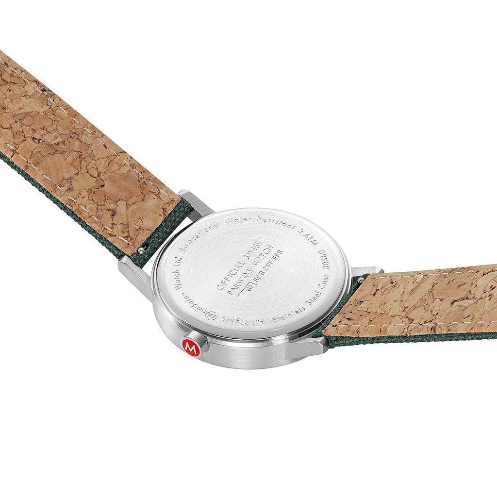 MONDAINE LARGE SILVER-CASE WATCH WITH FOREST GREEN SUSTAINABLE-STRAP A660.30360.60SBF  40MM