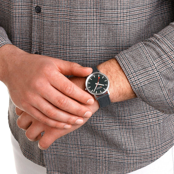 MONDAINE LARGE SILVER-CASE WATCH WITH FOREST GREEN SUSTAINABLE-STRAP A660.30360.60SBF  40MM