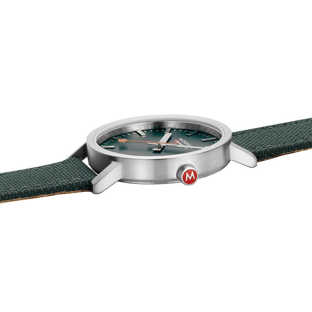 MONDAINE LARGE SILVER-CASE WATCH WITH FOREST GREEN SUSTAINABLE-STRAP A660.30360.60SBF  40MM