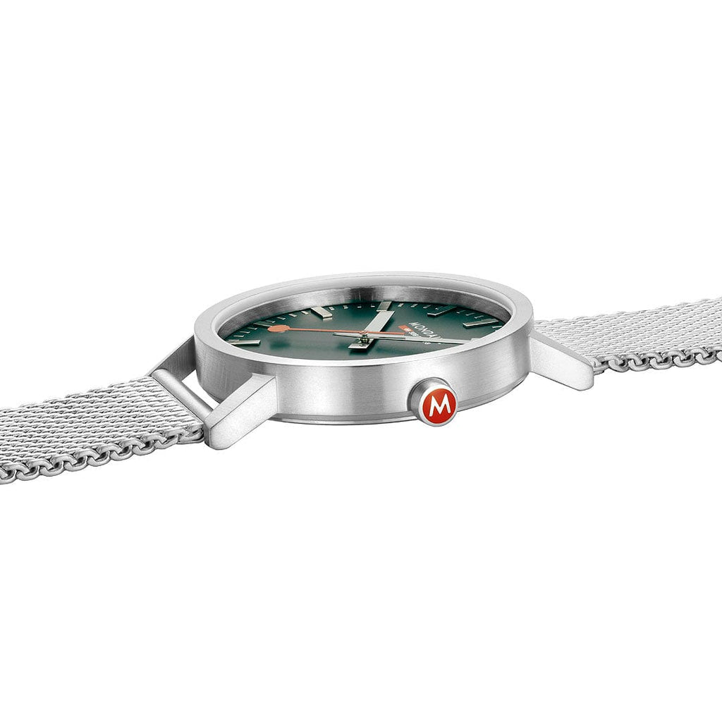 MONDAINE CLASSIC FOREST GREEN LARGE SILVER-CASE WATCH A660.30360.60SBJ  40MM