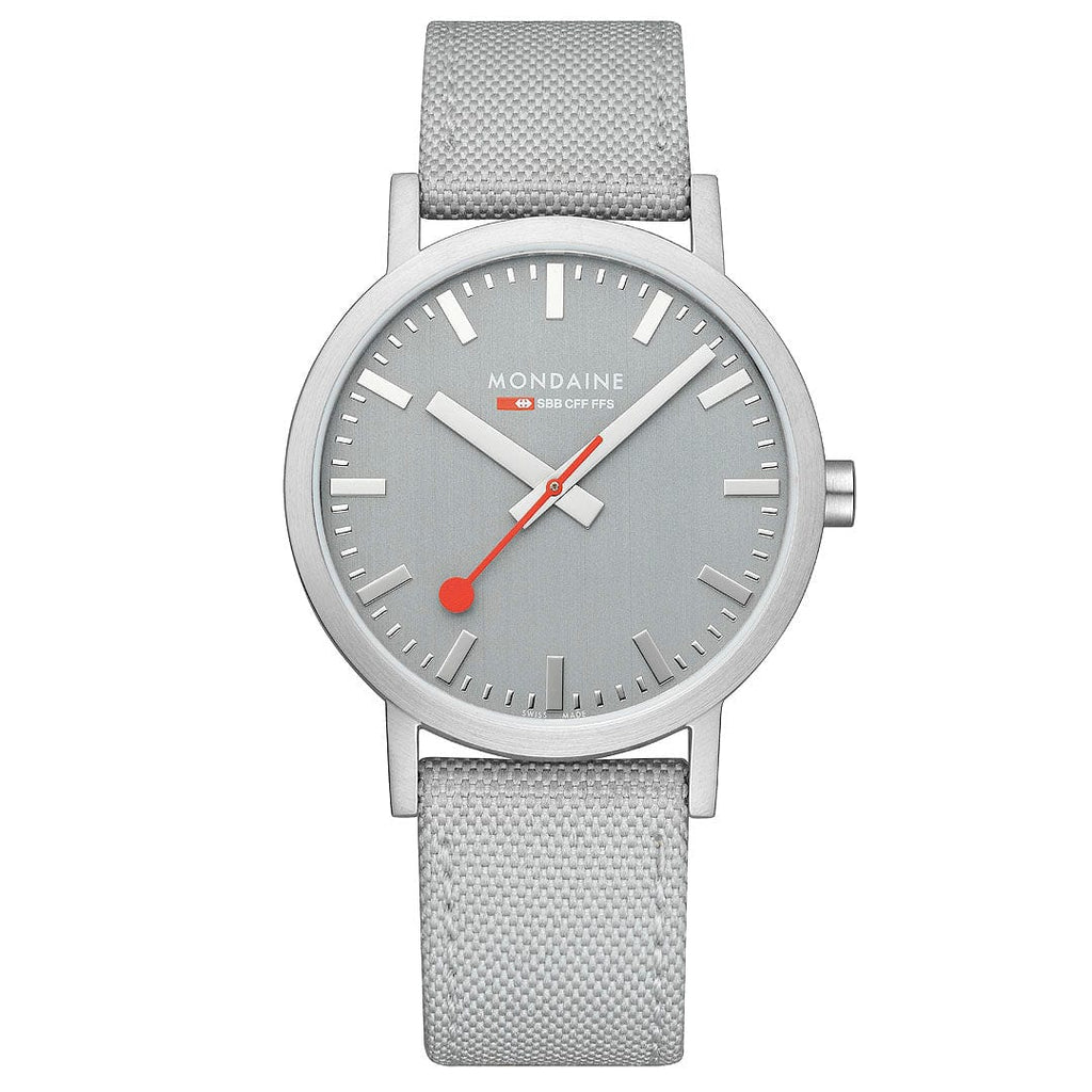 MONDAINE LARGE SILVER-CASE WATCH WITH GOOD GRAY SUSTAINABLE-STRAP A660.30360.80SBH  40MM
