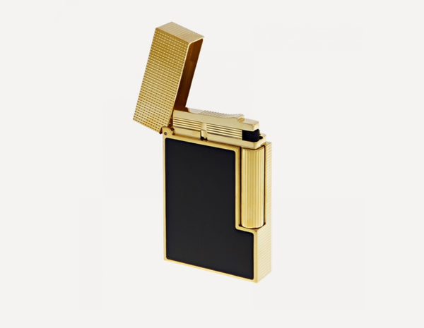 S.T. Dupont LIGHTER LIGNE 2 DIAMOND HEAD PATTERN YELLOW GOLD AND BLACK MATTE LAQUER-C16601