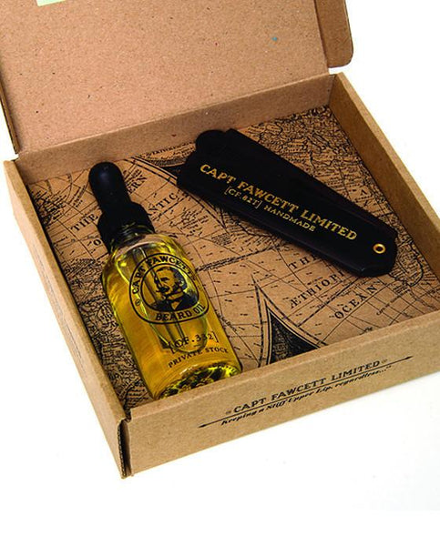 Captain Fawcett's Beard Oil & Folding Pocket Beard Comb Gift Set
