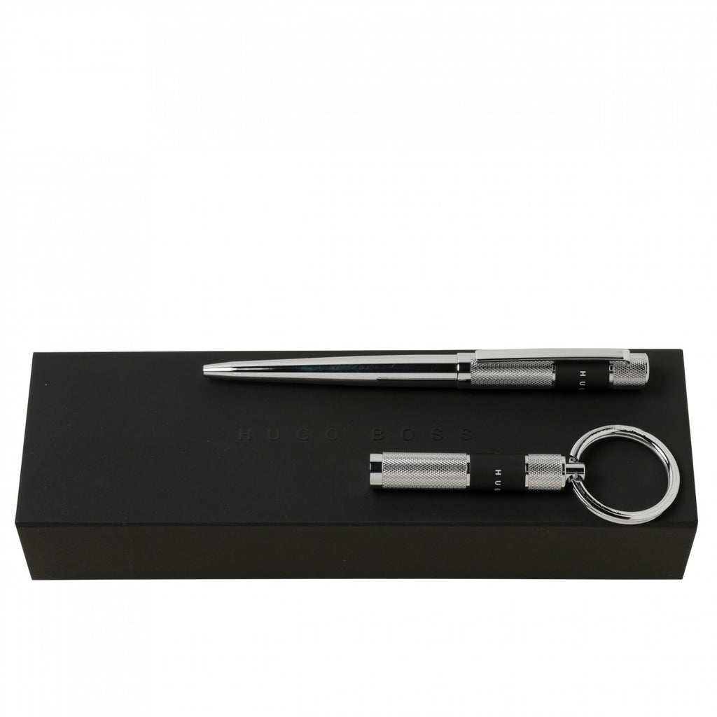 Hugo Boss Ribbon Chrome Key Ring/Ballpoint Pen Set HPBK906B