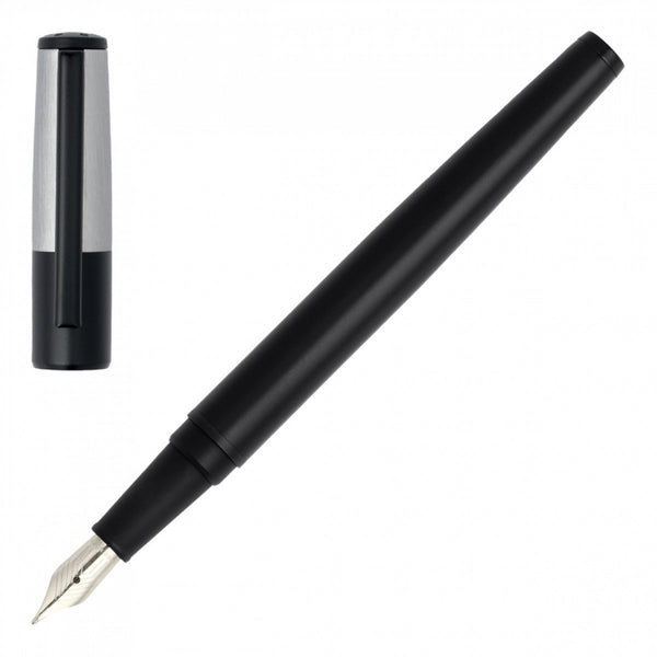 Hugo Boss Gear Minimal Black & Chrome Fountain Pen HSN1892B