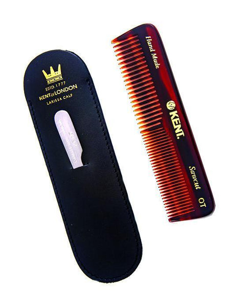 Kent K-NU19 Comb, Coarse/Fine Tooth With Leather Case & Metal File (110mm/4.3in)