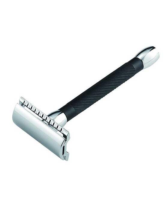 Merkur 20B Double Edge Safety Razor, Straight Cut, Chrome, Extra Long Black Handle