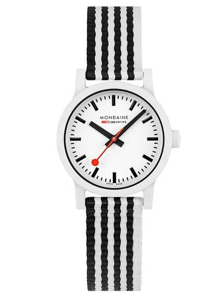 Mondaine essence, 32mm, black and white sustainable watch MS1.32110.LA