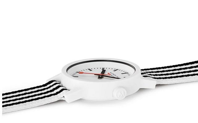 Mondaine essence, 32mm, black and white sustainable watch MS1.32110.LA