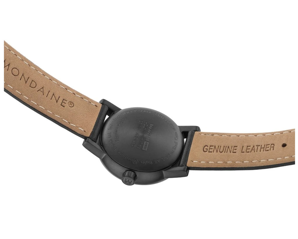 MONDAINE EVO2 30mm, black leather watch for women, MSE.30111.LB