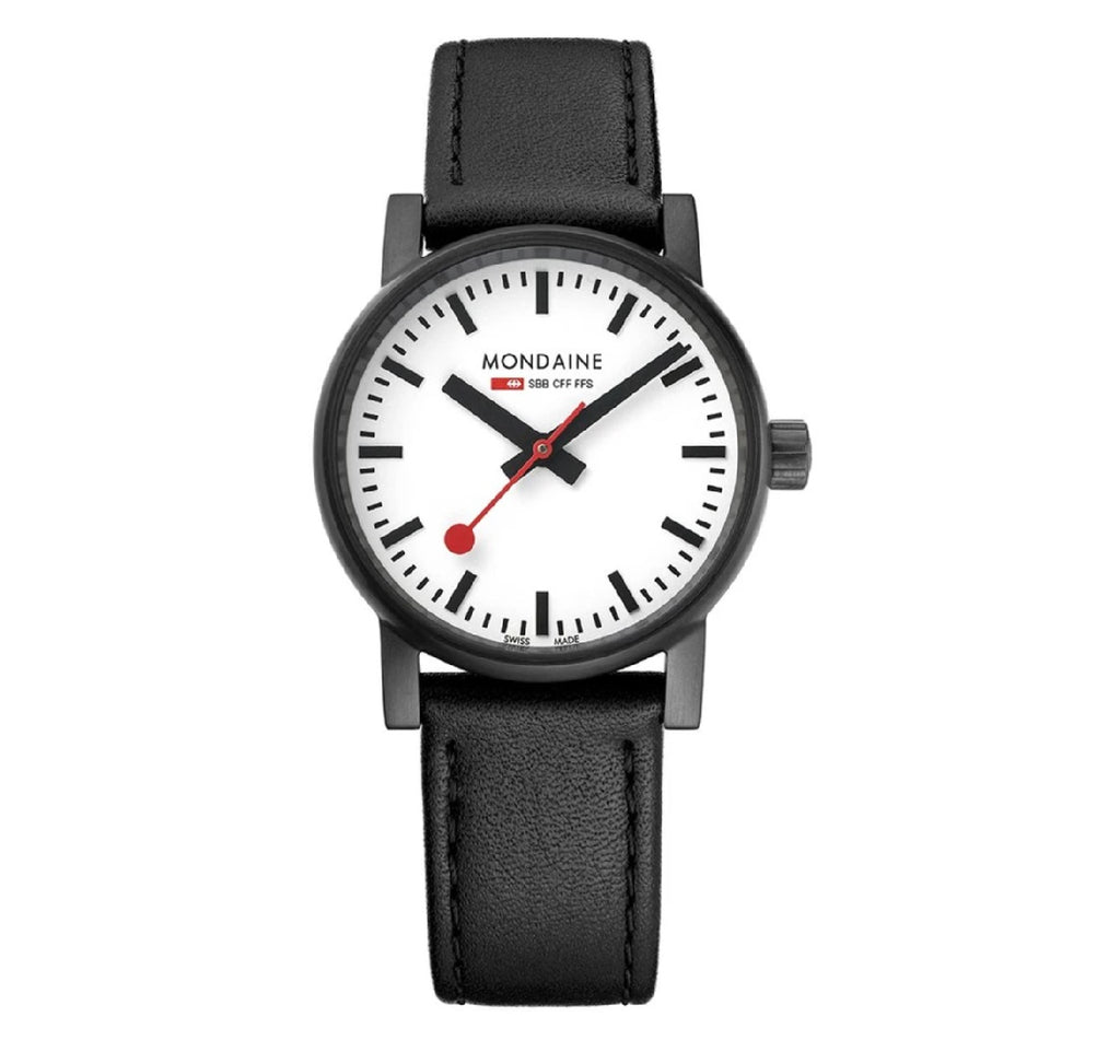 MONDAINE EVO2 30mm, black leather watch for women, MSE.30111.LB