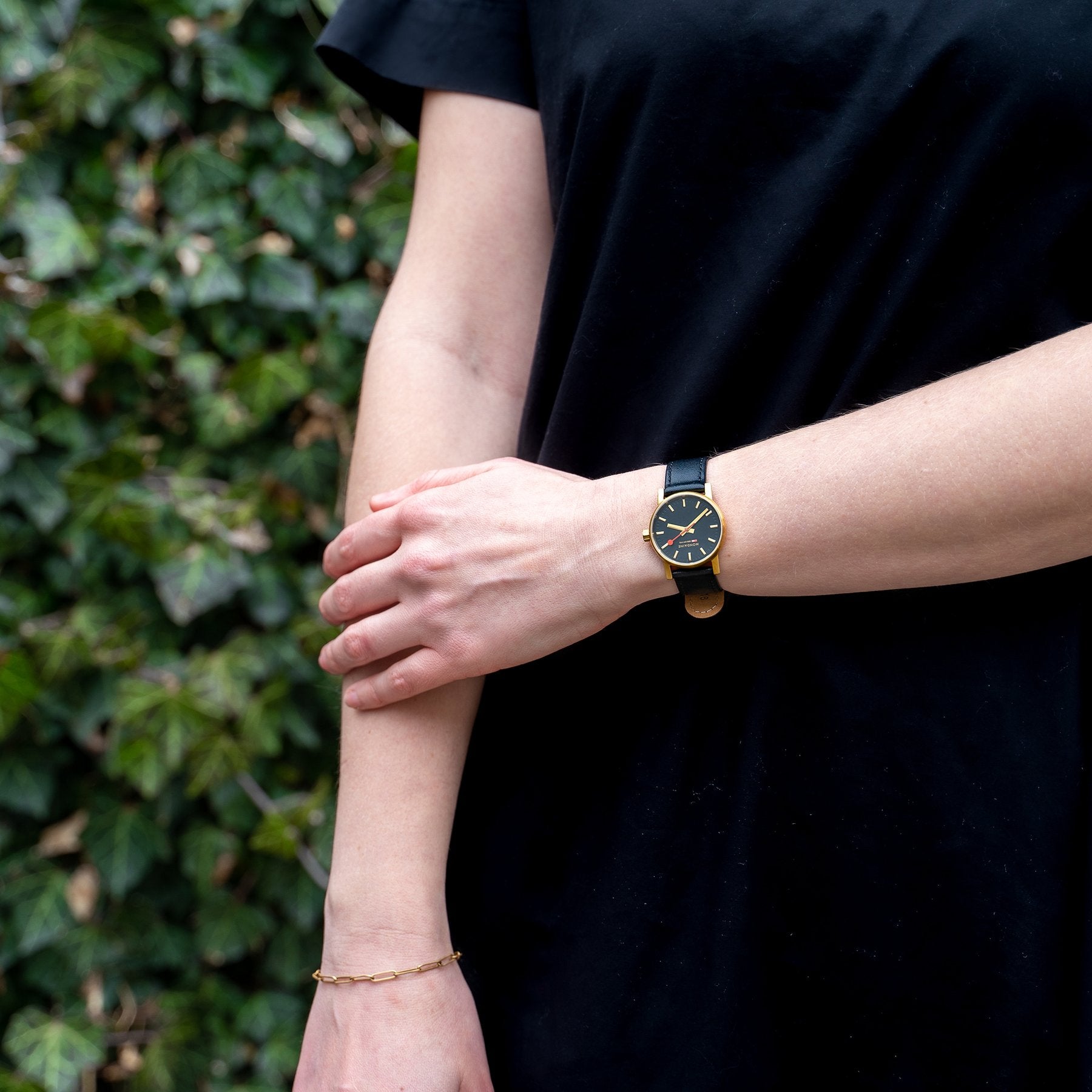 MONDAINE EVO2 30mm, PETIT GOLD CASE BLACK LEATHER WATCH MSE.30120.LB ...