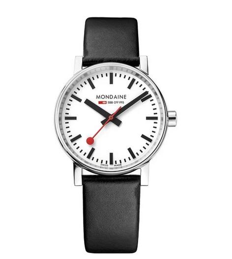 MONDAINE evo2, 35mm, black leather watch, MSE.35110.LB