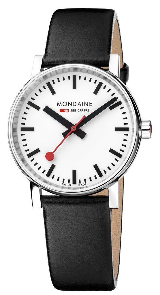 MONDAINE evo2, 35mm, black leather watch, MSE.35110.LB