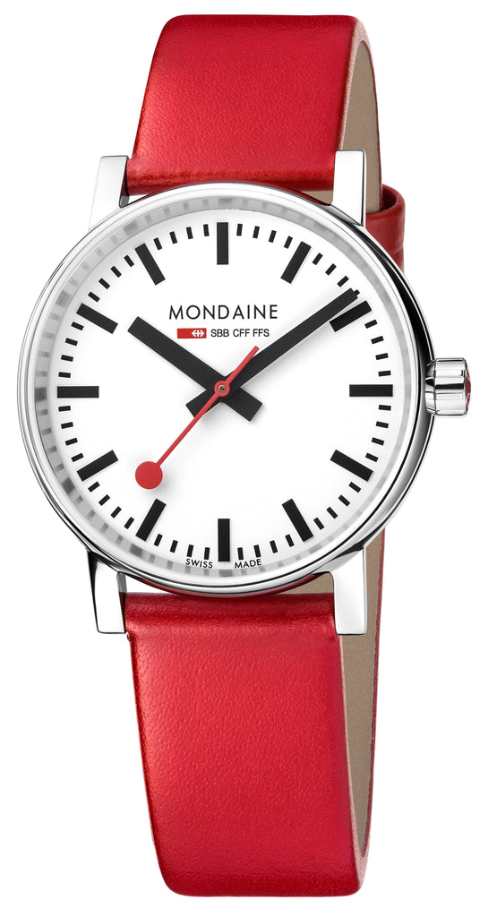 MONDAINE evo2, 35mm, red leather watch, MSE.35110.LC