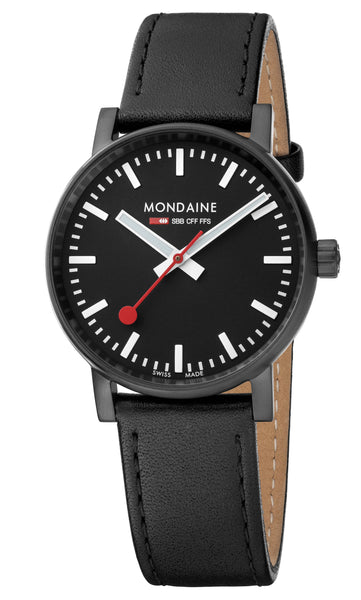 MONDAINE evo2, 35mm, black leather watch, MSE.35121.LB