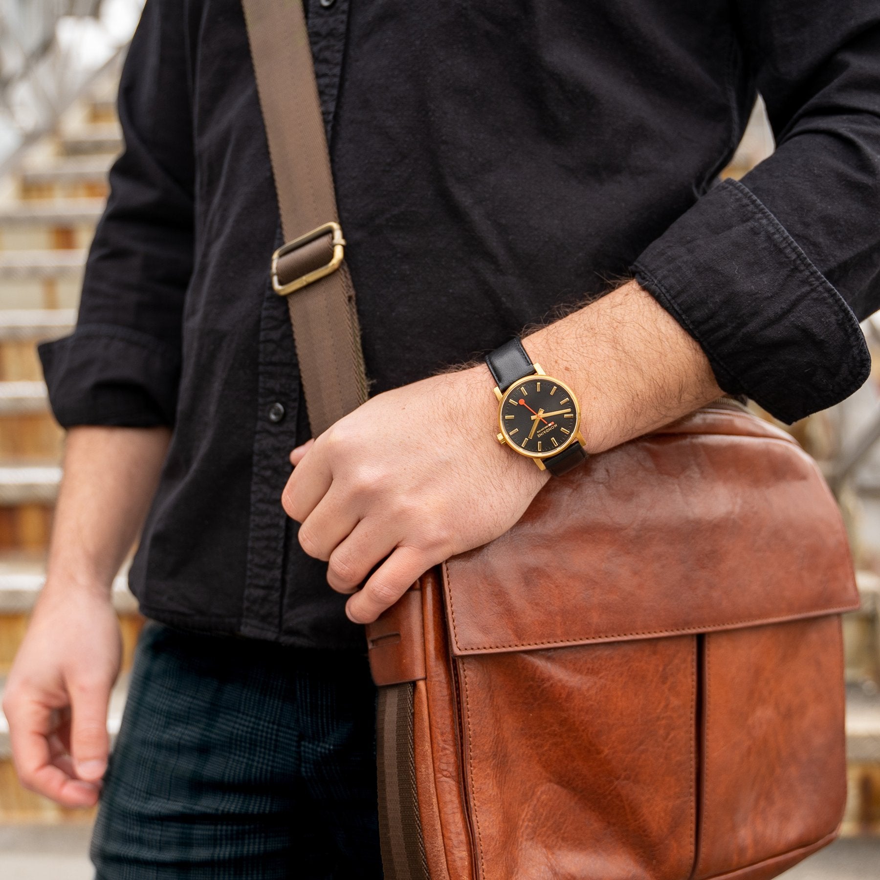 Mondaine Evo2 40mm Gold Case -Black Leather Watch MSE.40122.LB ...