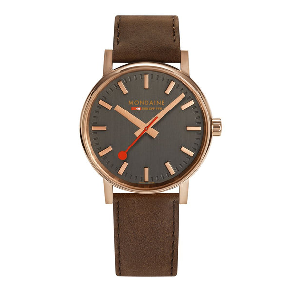 MONDAINE EVO2 40mm, ROSE GOLD CASE- BROWN LEATHER WATCH MSE.40181.LG