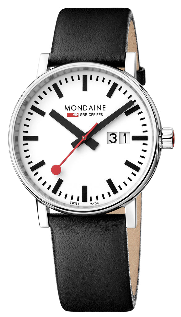 MONDAINE evo2, 40mm, black leather watch, MSE.40210.LB