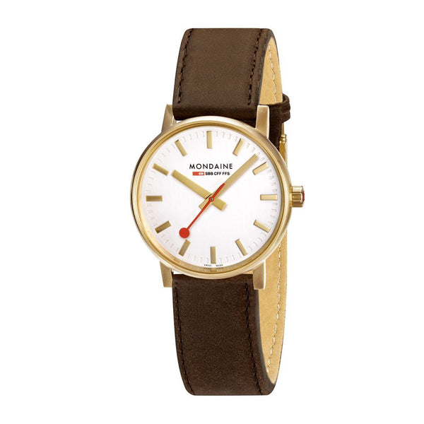 MONDAINE EVO2 30mm, PETIT GOLD CASE- BROWN LEATHER WATCH MSE.30112.LG