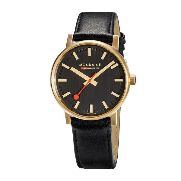 Mondaine Evo2 40mm Gold Case -Black Leather Watch MSE.40122.LB