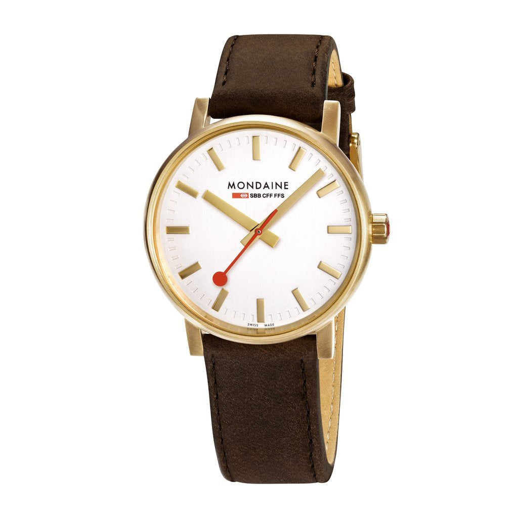 Mondaine Evo2 40mm Gold Case -Brown Leather Watch MSE.40112.LG