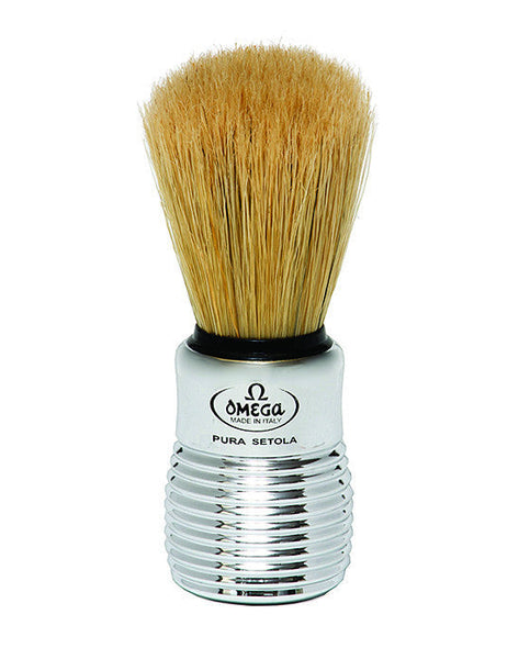 Omega Boar Bristle Shaving Brush With Ribbed Chromed Plastic Handle