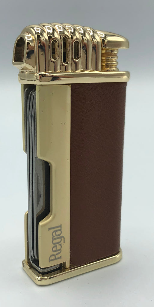 Regal Pipe Lighter - Gold and Brown Leather