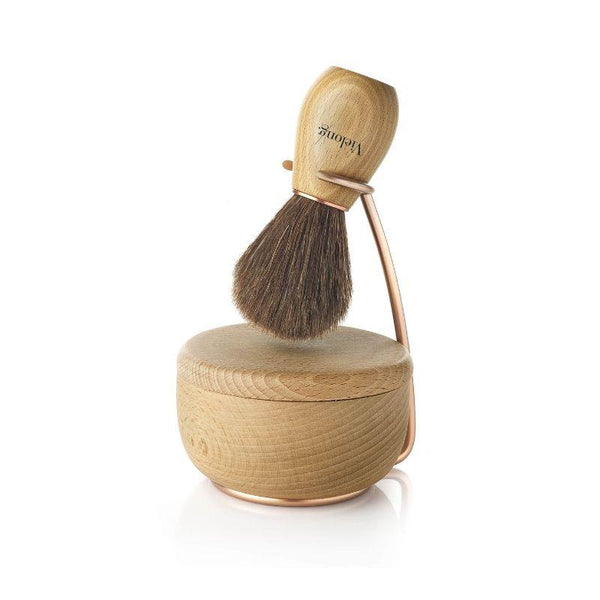 Vie-Long Wave Set Brown Horse Hair Shaving Brush with Stand and Bowl