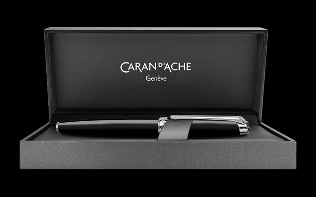 Caran d’Ache Silver-Plated, Rhodium-Coated LÉMAN EBONY BLACK Roller Pen