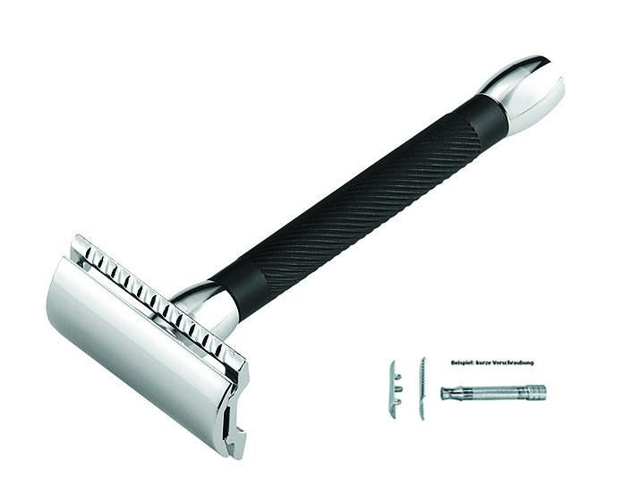 Merkur 20B Double Edge Safety Razor, Straight Cut, Chrome, Extra Long Black Handle