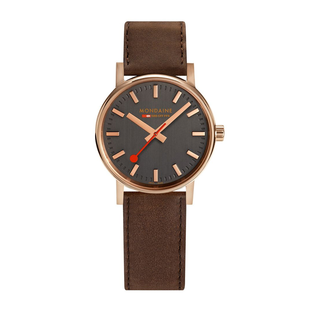 MONDAINE EVO2 30mm, ROSE GOLD CASE- BROWN LEATHER WATCH MSE.30180.LG